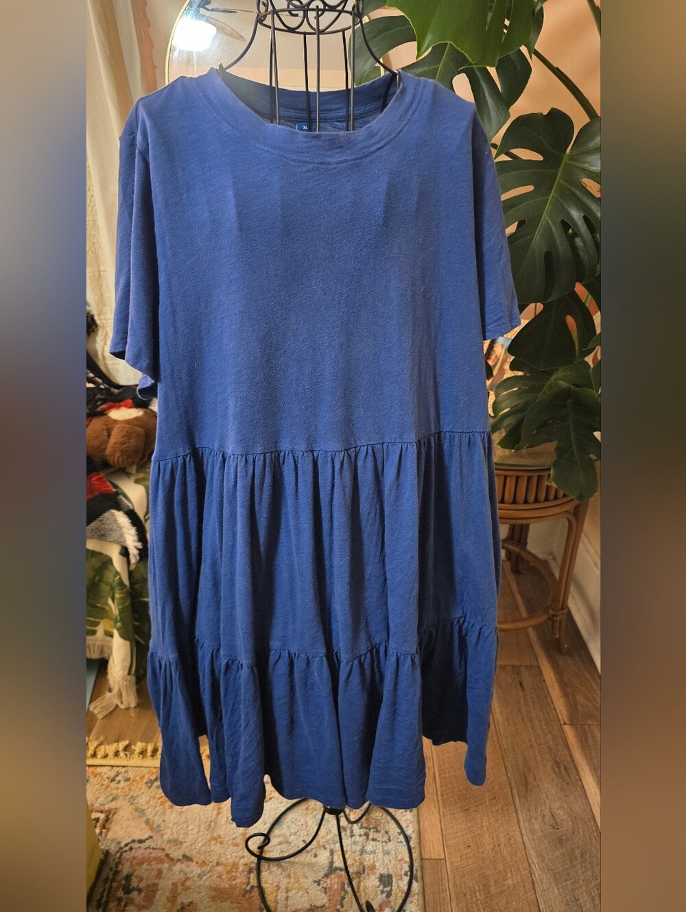 🍯🐝Old Navy Blue Cotton Tiered Babydoll T-Shirt Swing Dress XL